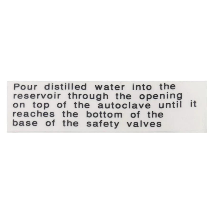 Label, Distilled Water - Tuttnauer Autoclave Part: 02530013