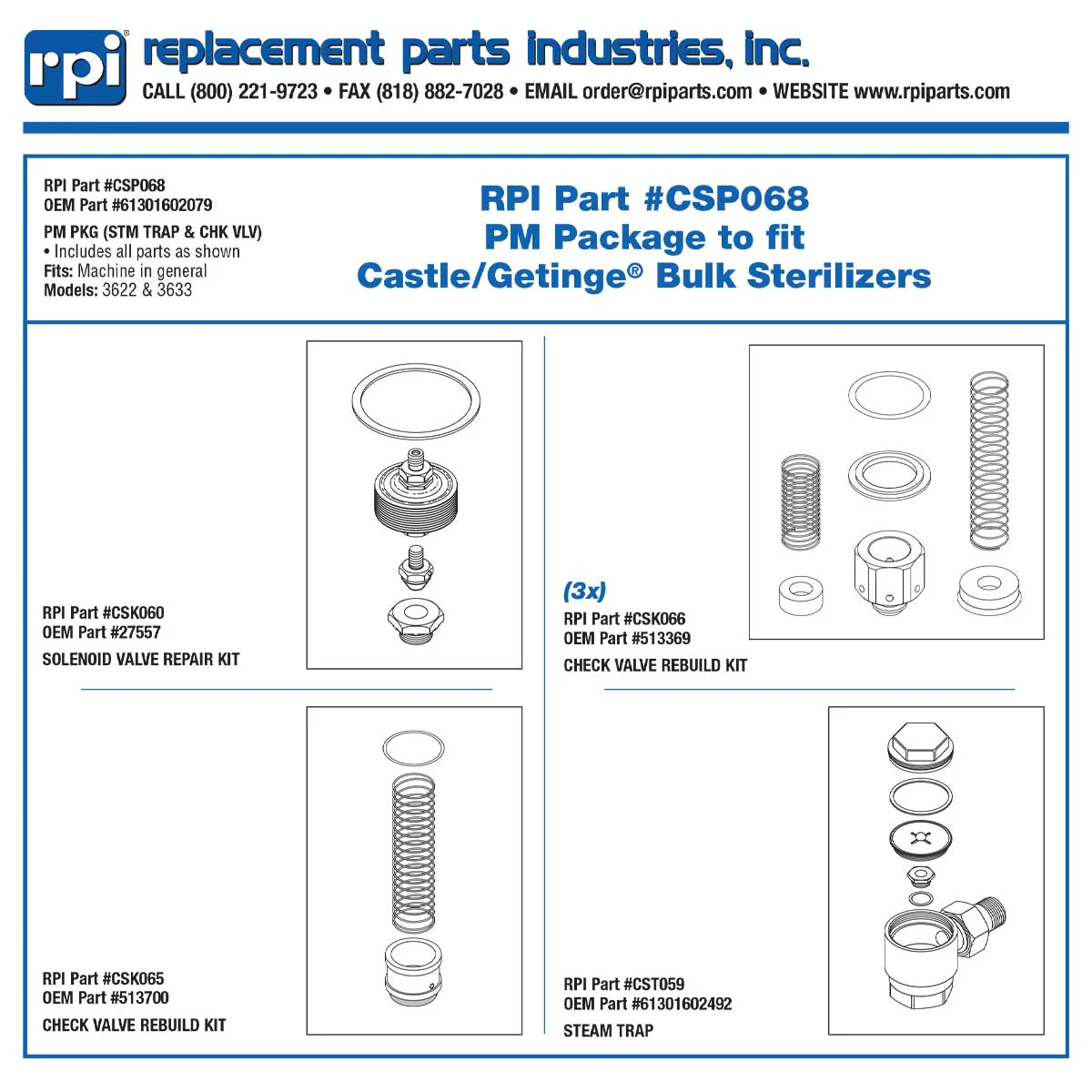PM PKG, STM Trap/CHK VLV Castle Part:61301602079/CSP068