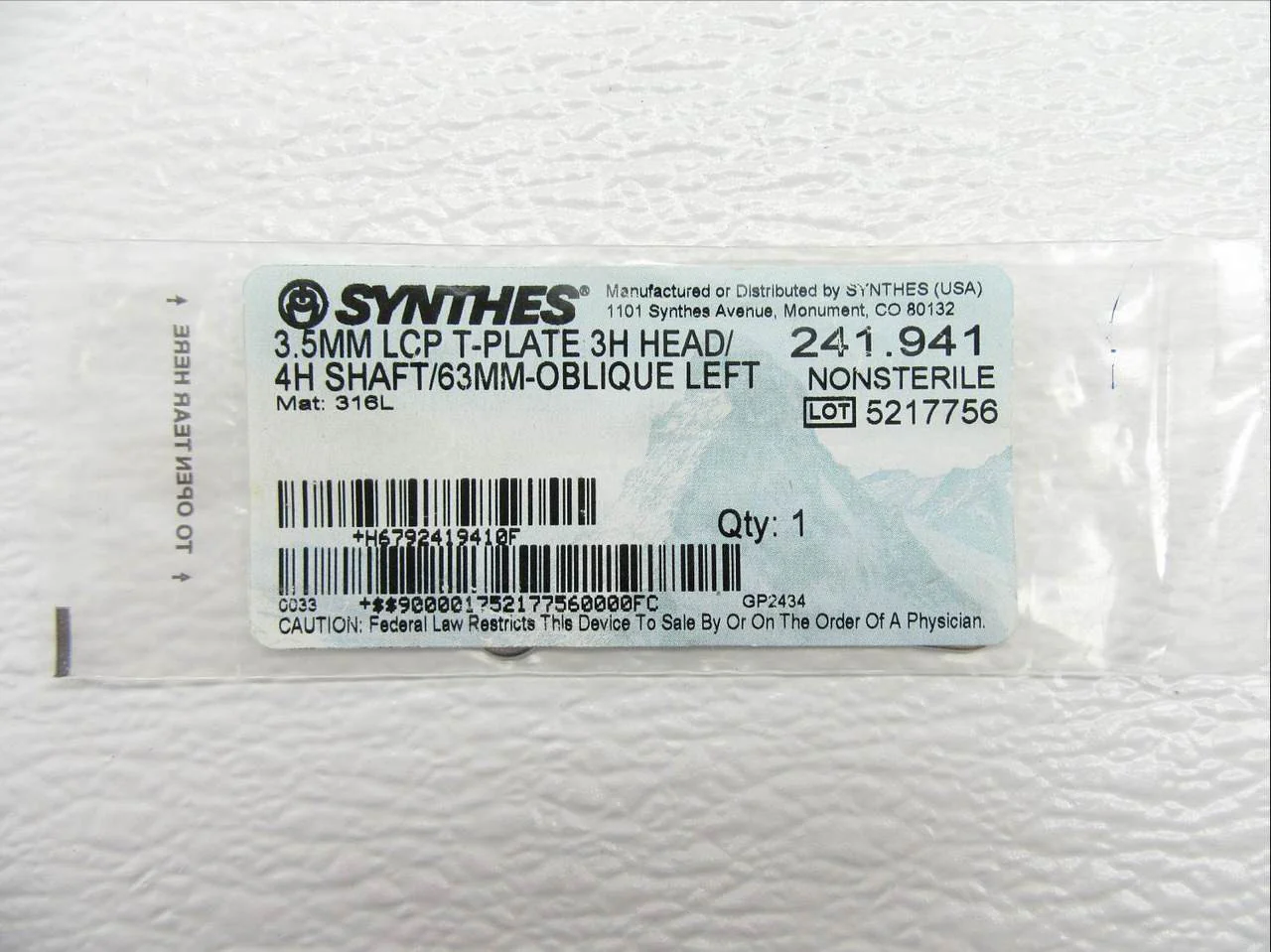 Synthes 3.5mm LCP T-Plate 3H Head/4H Shaft - 241.941