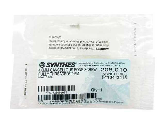 Synthes 4.0mm Cancellous Bone Screw - 206.010