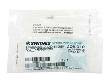 Synthes 4.0mm Cancellous Bone Screw - 206.010 - Image 2